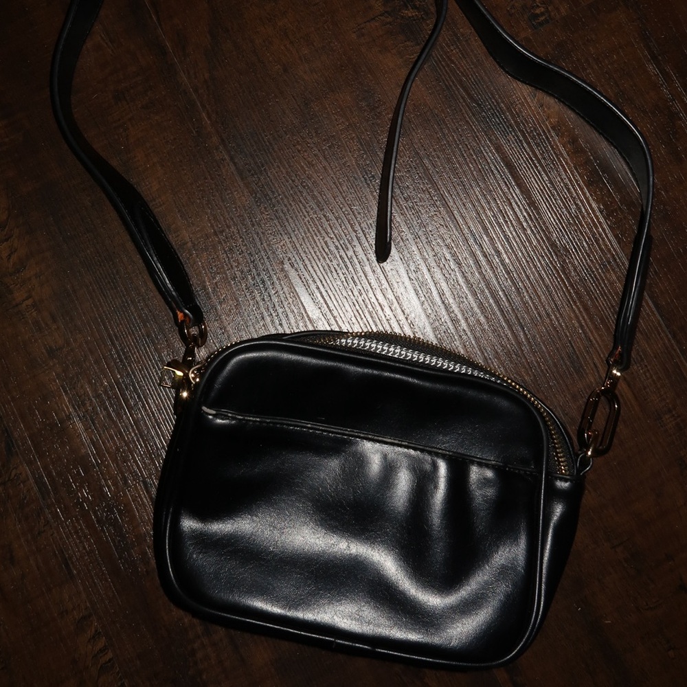 Black Leather Crossbody Bag- Gently Used